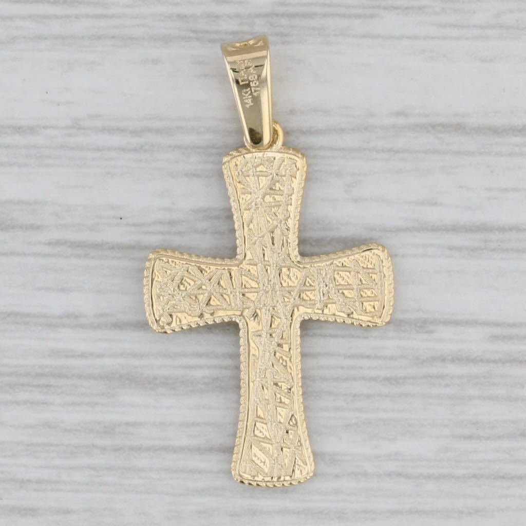 Gray Enamel Accented Reversible Cross Pendant 14k Yellow Gold