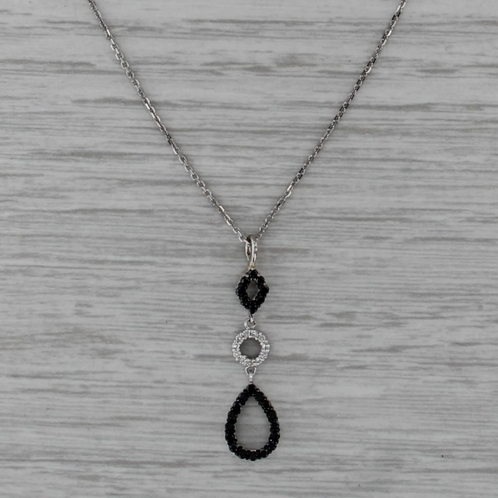 0.24ctw Black White Diamond Drop Pendant Necklace 14k White Gold 17" Box Chain