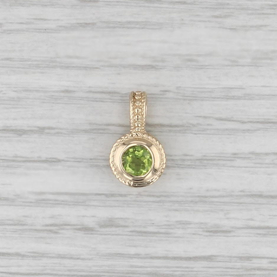 1.35ct Round Peridot Pendant 14k Yellow Gold Small Solitaire Drop