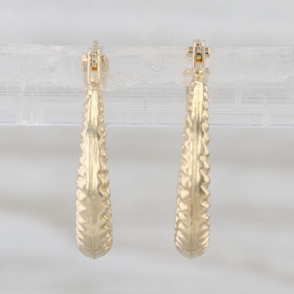 Ridge Croissant Pattern Hoop Earrings 14k Yellow Gold Snap Top Round Hoops