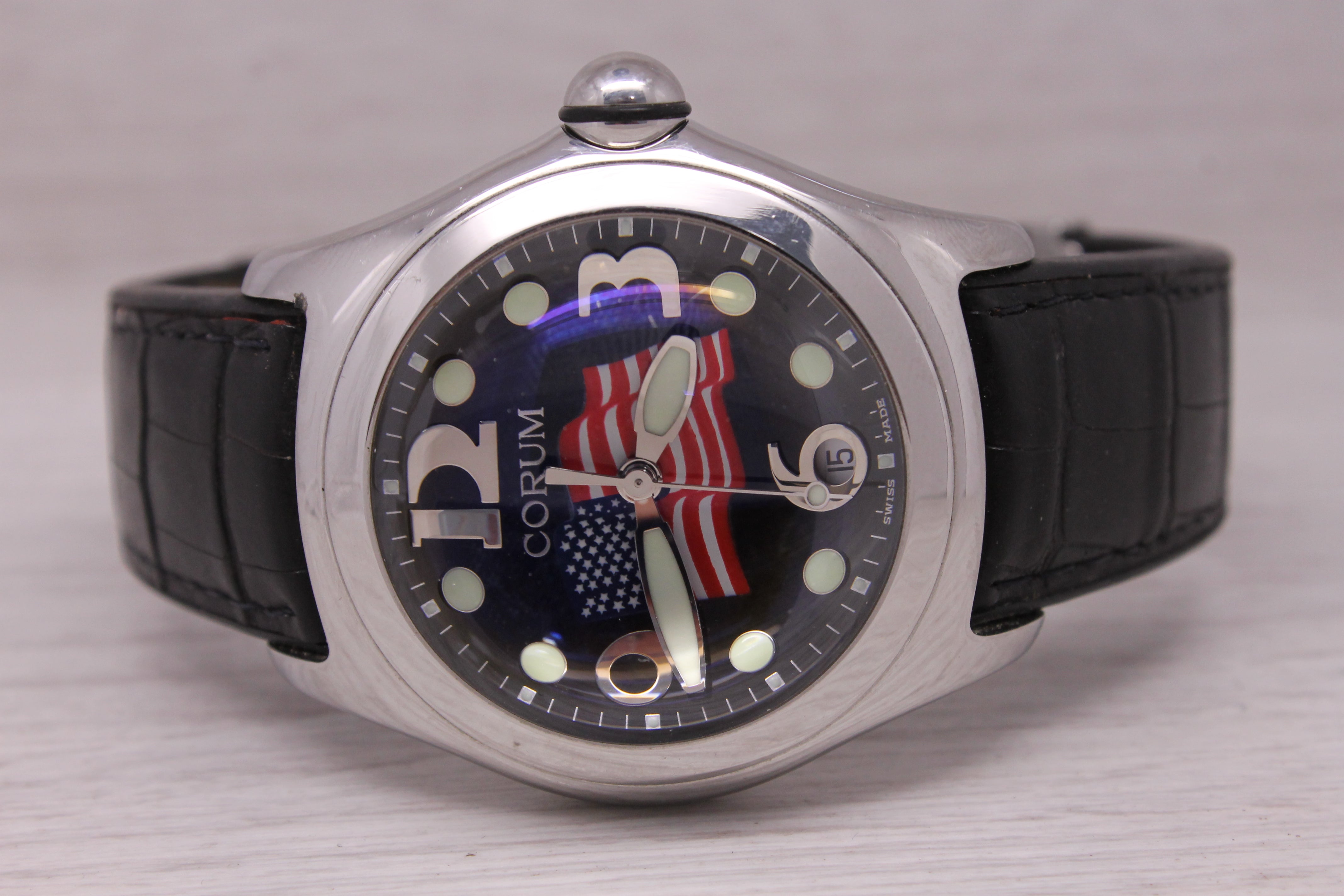 Corum Bubble Limited Edition American Flag Mens Watch Date 45mm Steel Quartz