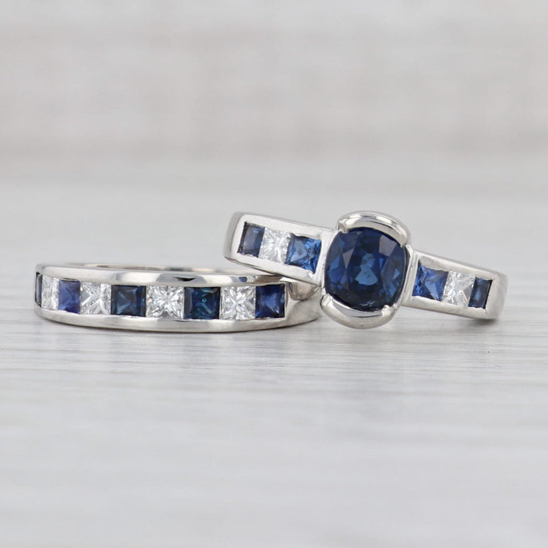 Light Gray Jabel Blue Sapphire Diamond Bridal Ring Set Platinum Engagement Wedding Band