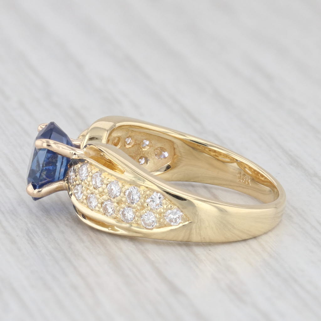 Light Gray 2.42ctw Oval Blue Sapphire Solitaire Diamond 18K Yellow Gold Size 6 Ring GIA