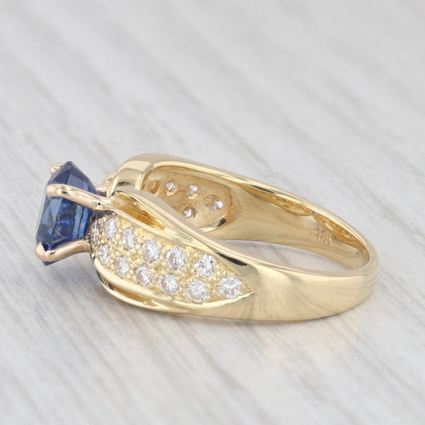 2.42ctw Oval Blue Sapphire Solitaire Diamond 18K Yellow Gold Size 6 Ring GIA