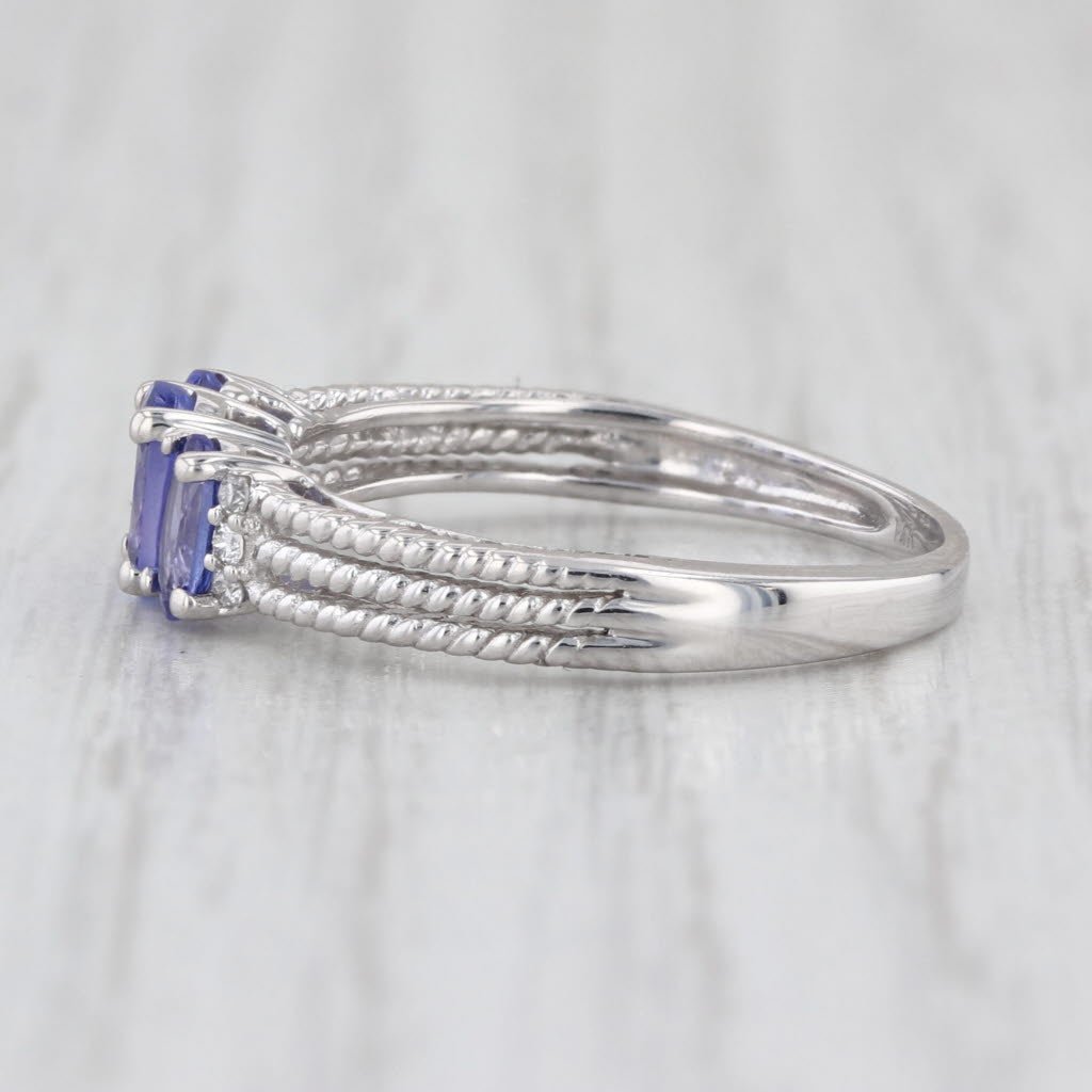 0.98ctw Tanzanite 3-Stone Diamond Ring 14k White Gold Size 7