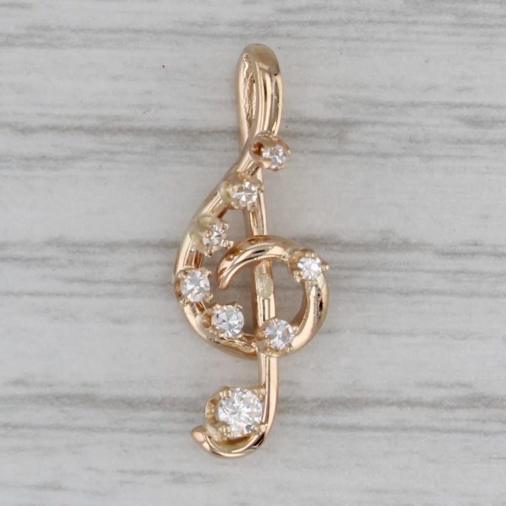 Gray 0.10ctw Diamond Treble Clef Pendant 14k Yellow Gold