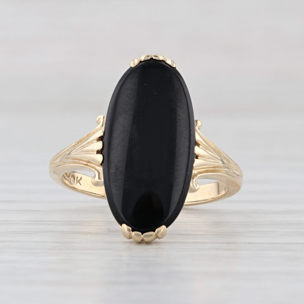 Oval Onyx Solitaire Signet Ring 10k Yellow Gold Size 6.5