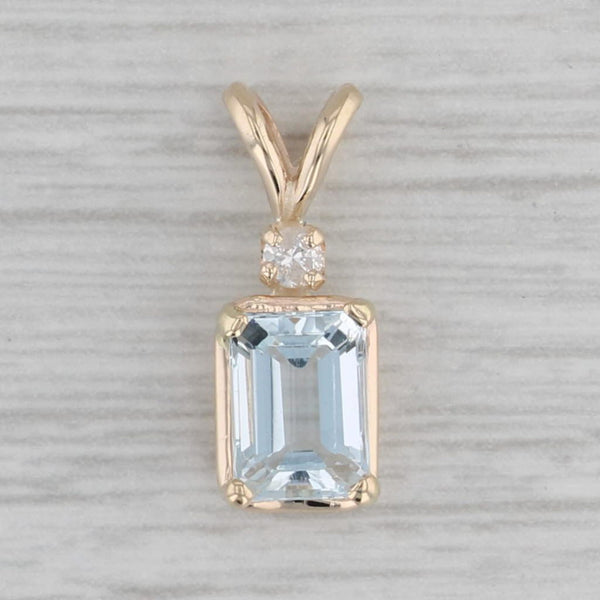 1ctw Aqumarine Diamond Pendant 14k Yellow Gold Small Drop