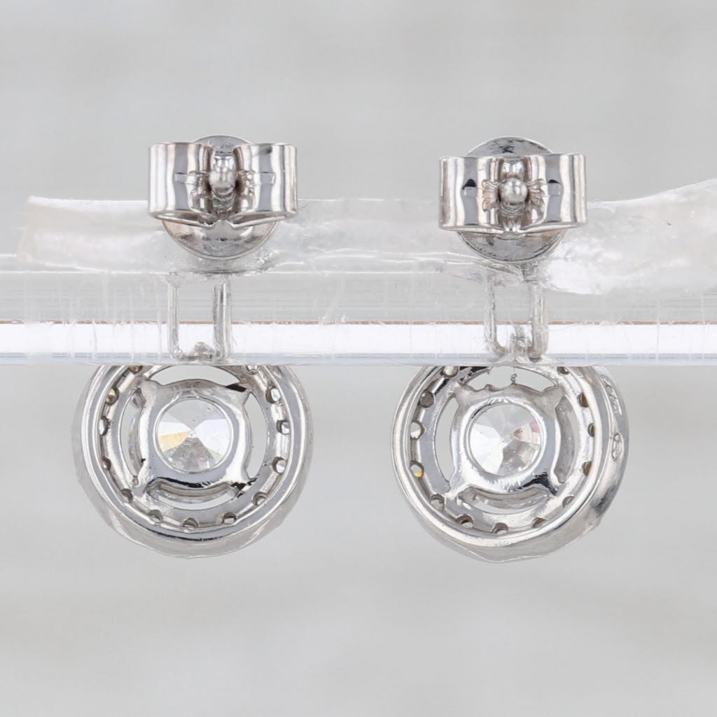 0.90ctw Cubic Zirconia Halo Dangle Earrings 10k White Gold Drops