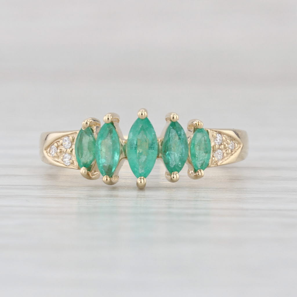 0.66ctw Emerald Diamond Ring 10k Yellow Gold Size 6 Tiered 5-Stone