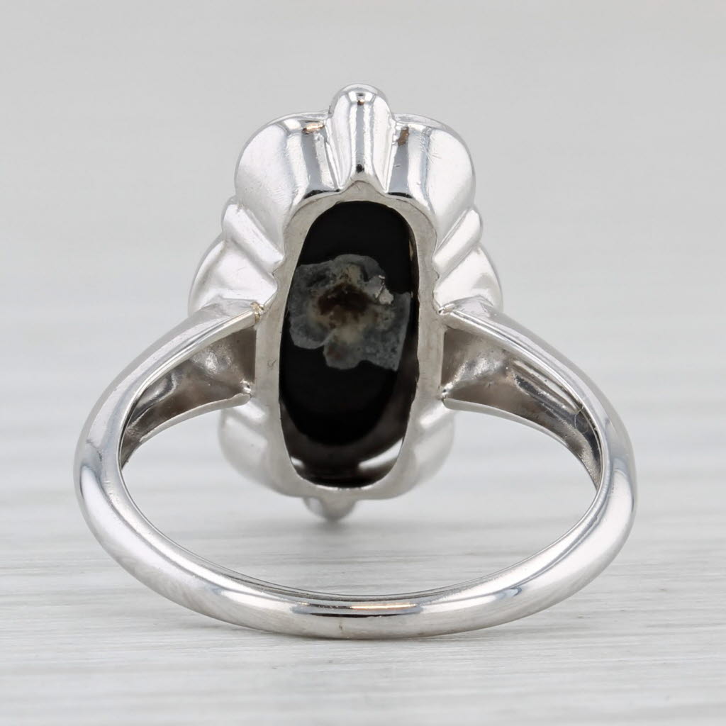 Light Gray Vintage Onyx Diamond Signet Ring 10k White Gold Size 3.5