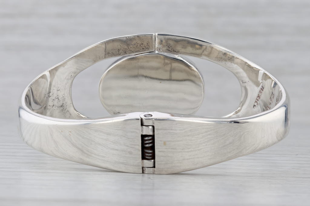 Gray Vintage Blue Resin Hinged Bangle Bracelet Sterling Silver 6.75" Mexico