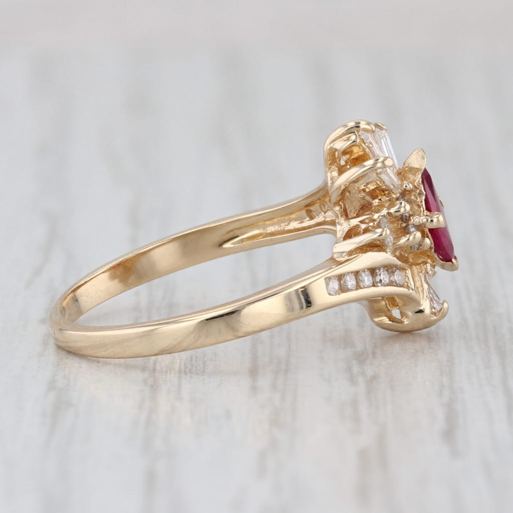 0.62ctw Lab Created Ruby Diamond Bypass Ring 14k Yellow Gold Size 7.5