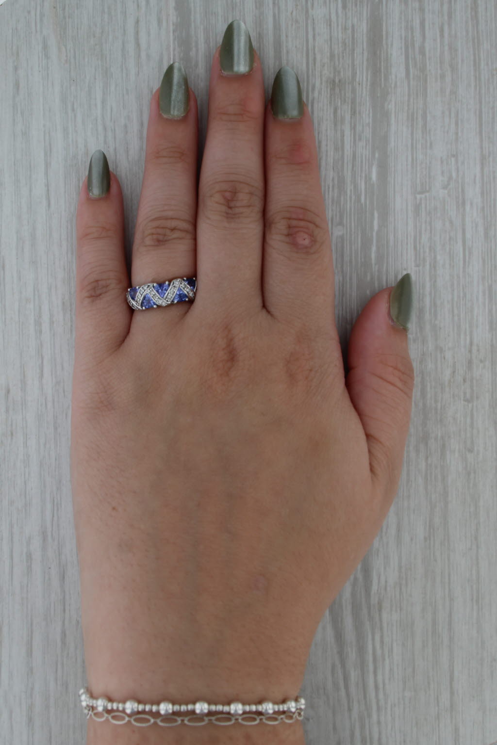 1.31ctw Tanzanite Diamond Ring 14k White Gold Size 6.75-7 Stackable