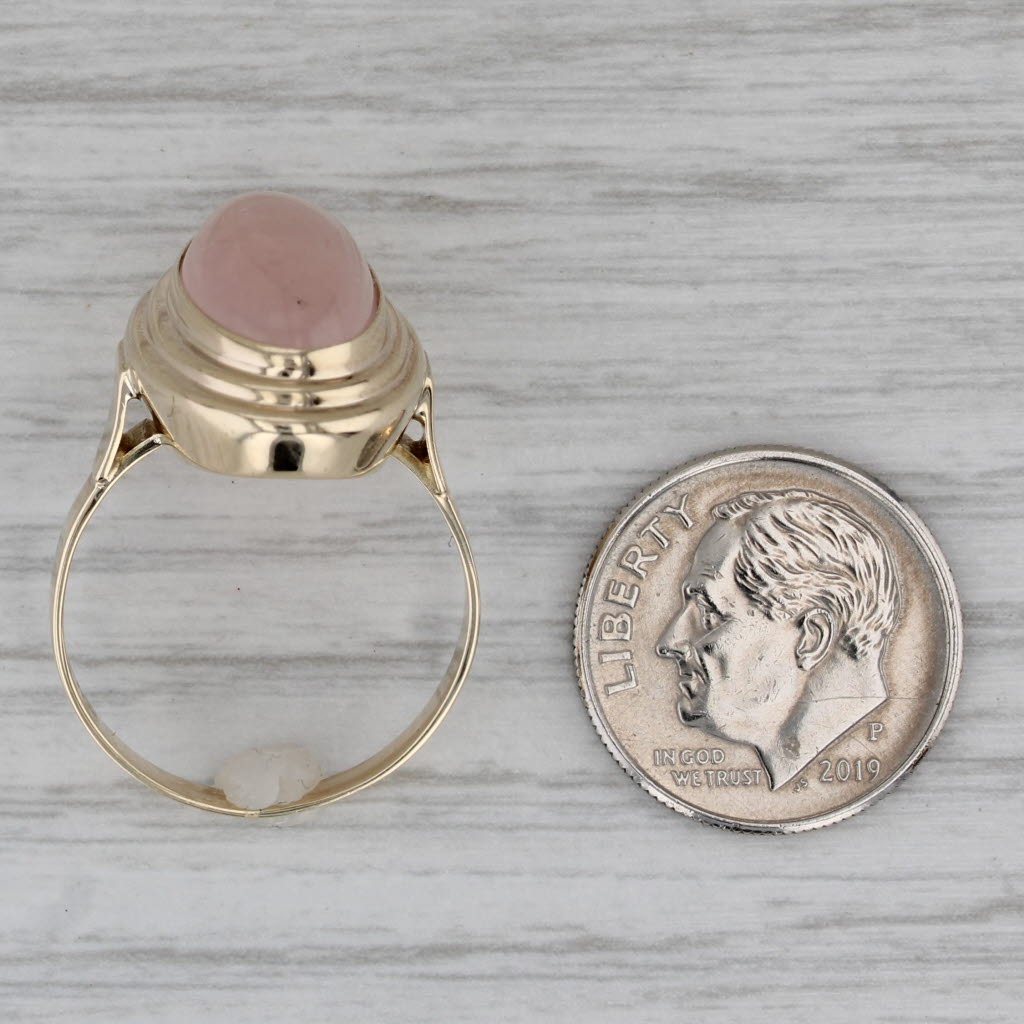 Dark Gray Vintage Pink Rose Quartz Ring Oval Cabochon Solitaire 8k Yellow Gold Size 8.5