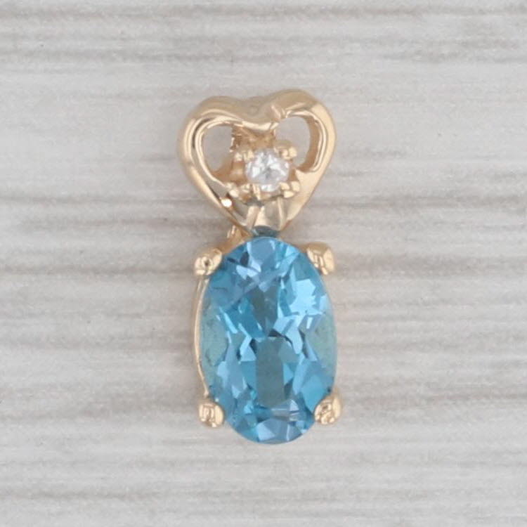 Gray 0.55ct Blue Topaz Heart Pendant 14k Yellow Gold Diamond Accent Small Drop