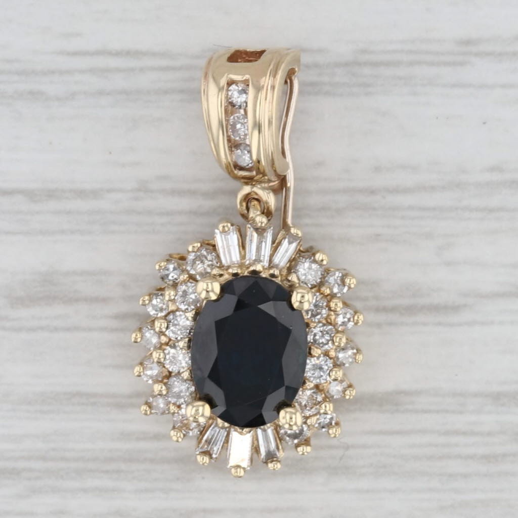 2.22ctw Oval Blue Sapphire Diamond Halo Enhancer Pendant 14k Yellow Gold