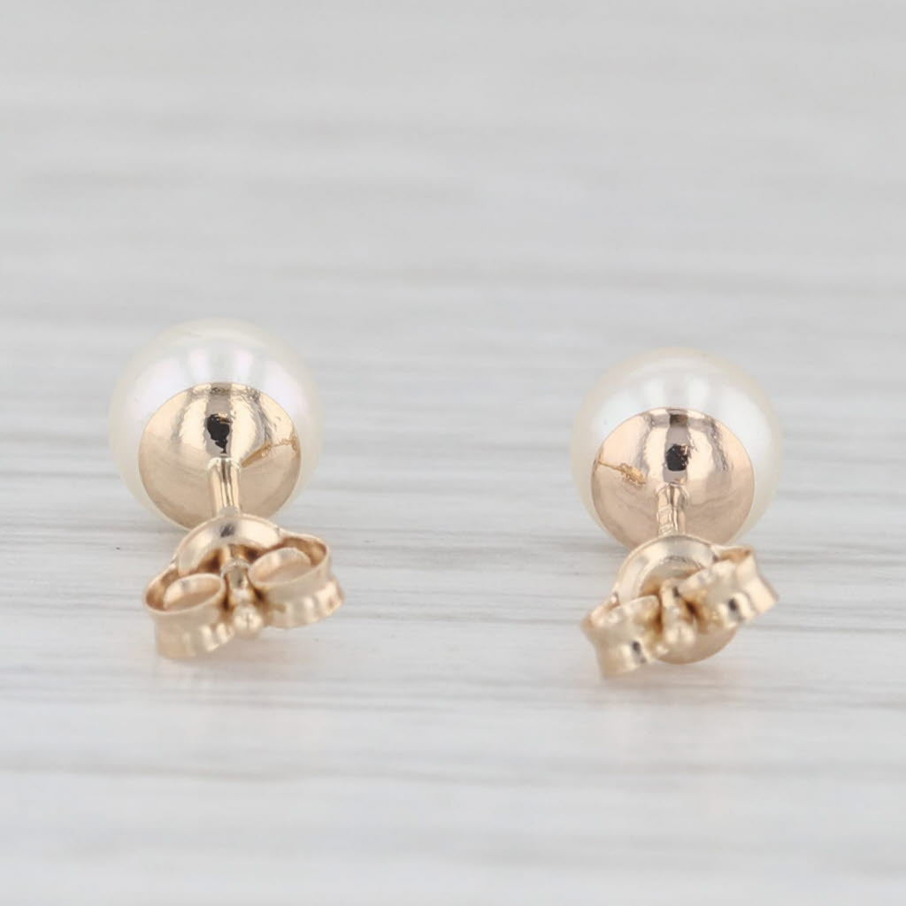 Light Gray Cultured Pearl Solitaire Stud Earrings 14k Yellow Gold