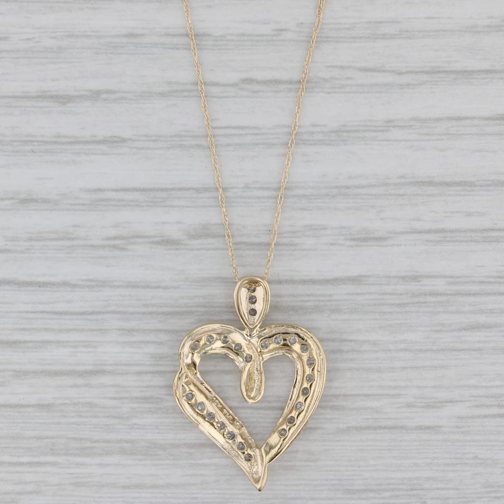 Gray 0.20ctw Diamond Open Heart Pendant Necklace 10k Yellow Gold 19.5" Rope Chain