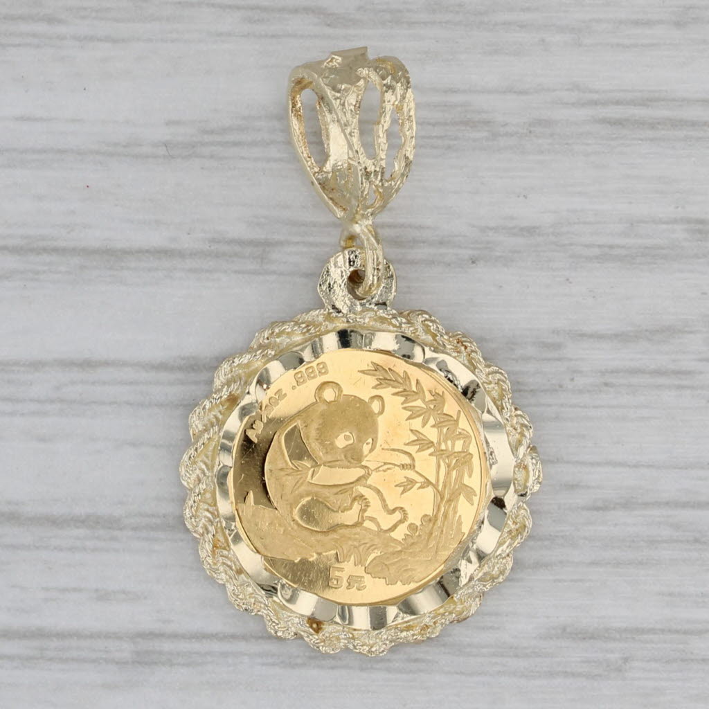 Gray Authentic Chinese Panda Coin Pendant 10k 999 Gold 5 Yuan 1994