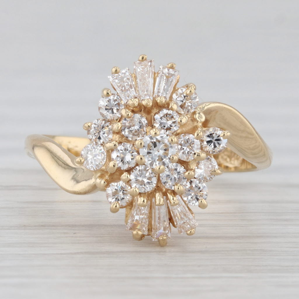 Light Gray 0.76ctw Diamond Cluster Ring 18k Yellow Gold Size 7.25