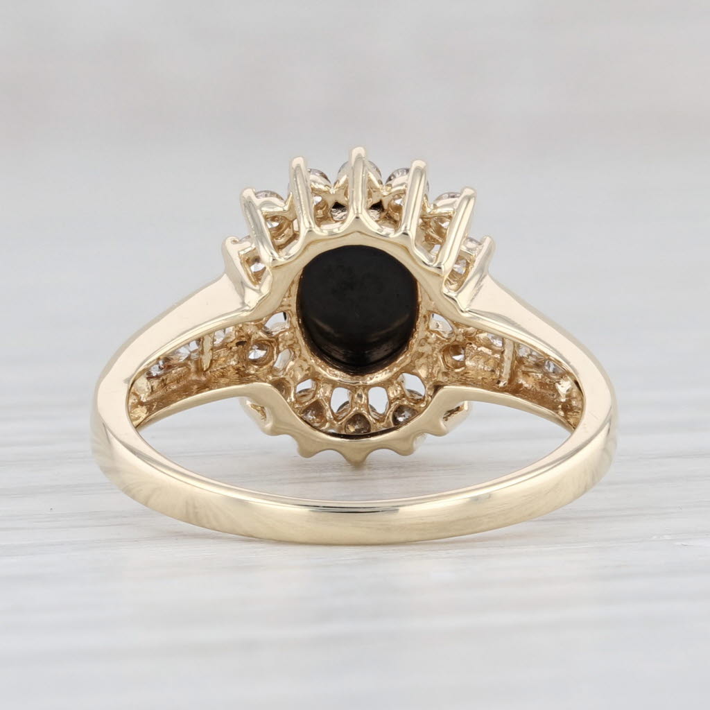 Light Gray Oval Black Stone Halo Ring 14k Yellow Gold Size 5.5 Engagement