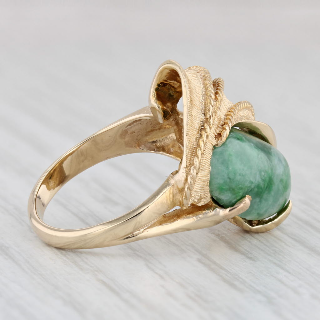 Light Gray Green Nephrite Jade Statement Ring 14k Yellow Gold Size 5.25