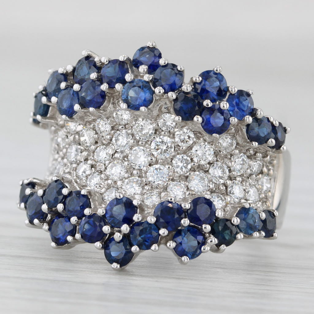 Light Gray 2.99ctw Blue Sapphire Diamond Cluster Cocktail Ring 14k White Gold Size 6