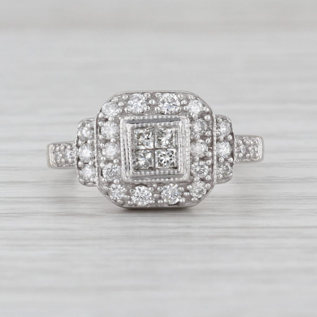 0.58ctw Princess Diamond Halo Engagement Ring 14k White Gold Size 6