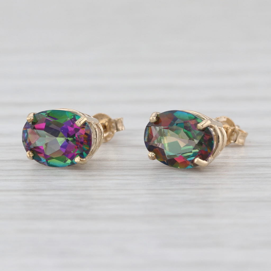 3.10ctw Mystic Topaz Stud Earrings 14k Yellow Gold Oval Solitaire Studs