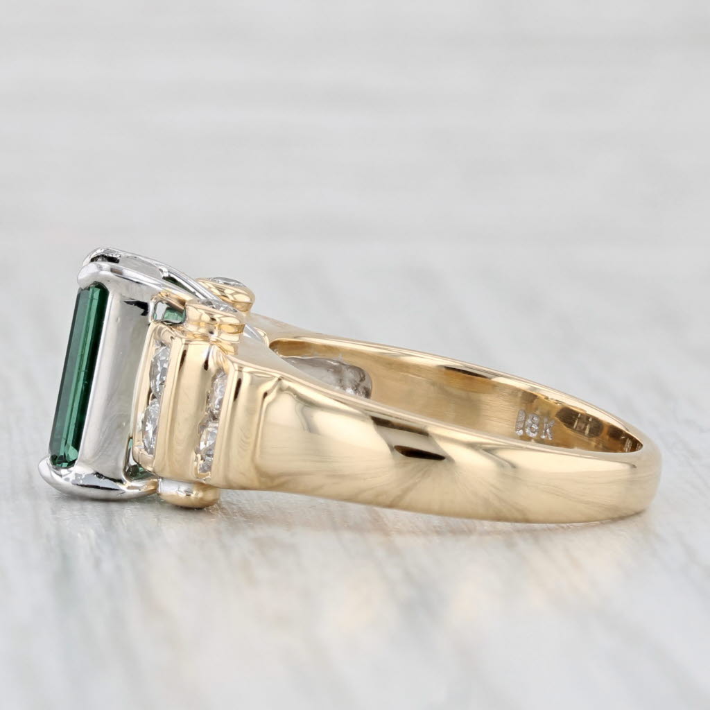 Light Gray 1.97ctw Green Tourmaline Diamond Ring 18k Yellow Gold Size 6.5-6.75