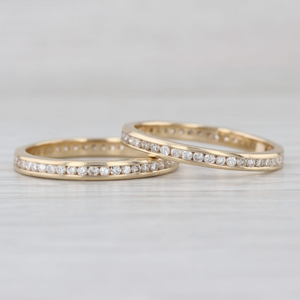 0.68ctw Diamond Eternity Bands 14k Yellow Gold Size 7 Stackable Wedding 2 Rings