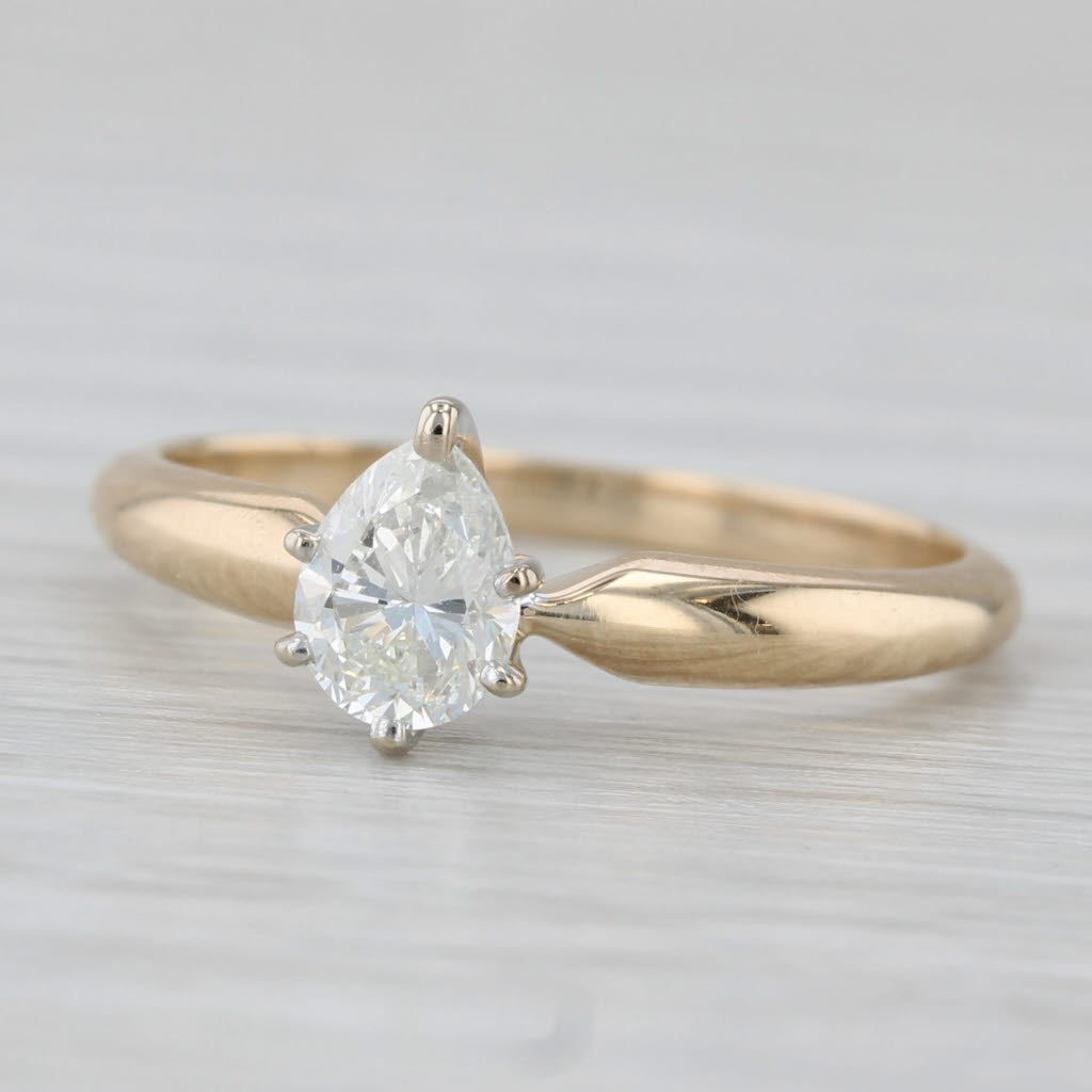 Light Gray 0.58ct VS2 Pear Solitaire Engagement Ring 14k White Yellow Gold Size 6.5
