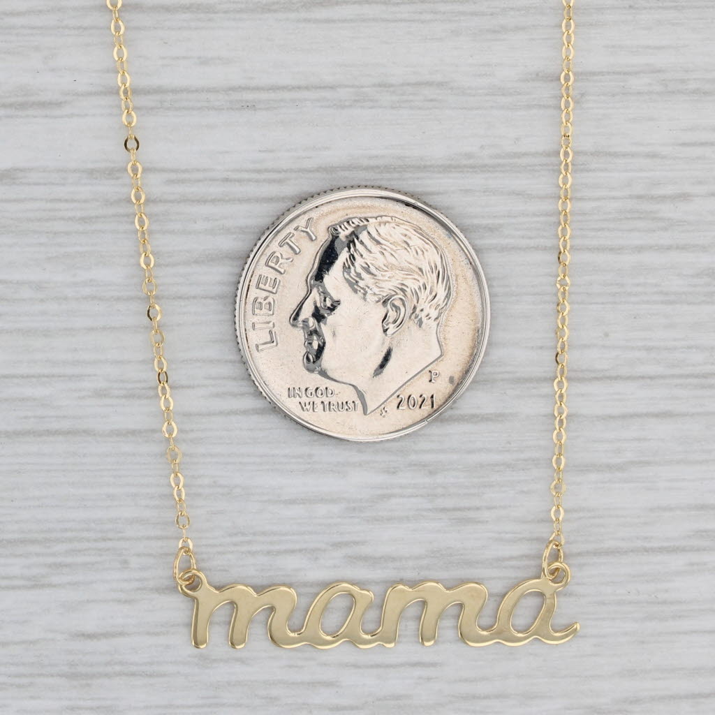 Gray New Mama Pendant Necklace 14k Yellow Gold 17"-18" Cable Chain