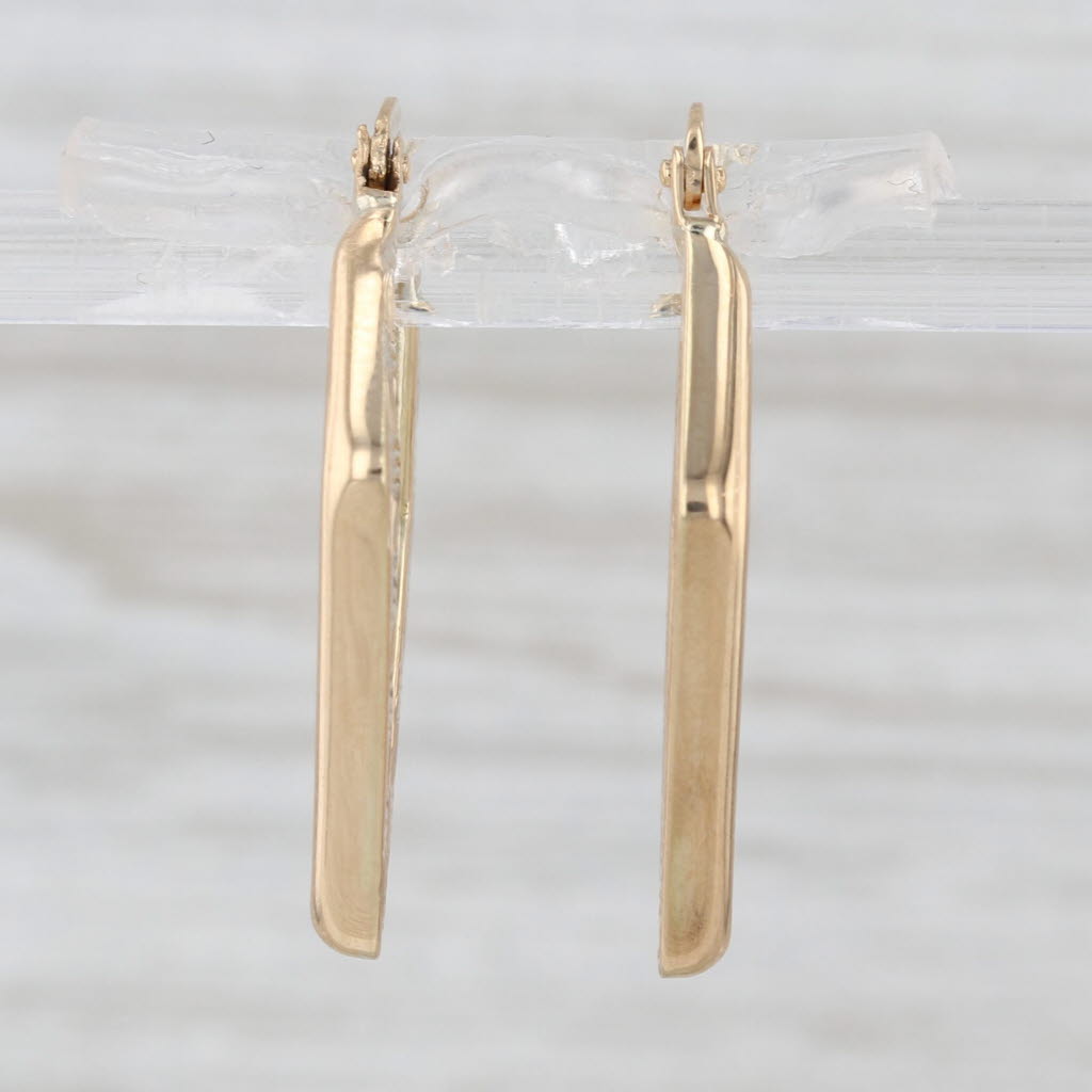 Diamond Shaped Crosshatch Hoop Earrings 18k Yellow Gold Snap Top Hoops