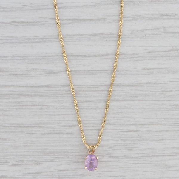 0.64ct Oval Amethyst Solitaire Pendant Necklace 14k Gold 16" Singapore Chain