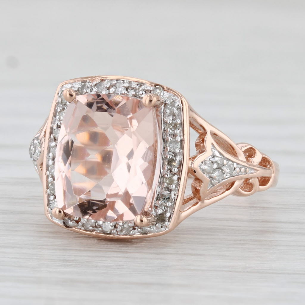 Light Gray 3ctw Cushion Morganite Diamond Halo Ring 10k Rose Gold Size 7 Engagement