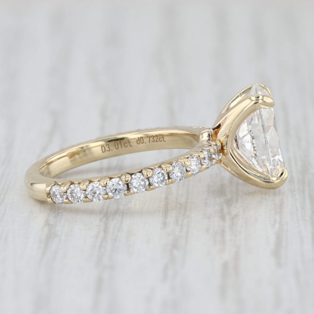 New IGI 3.73ctw Oval Lab Grown Diamond Engagement Ring 14k Yellow Gold