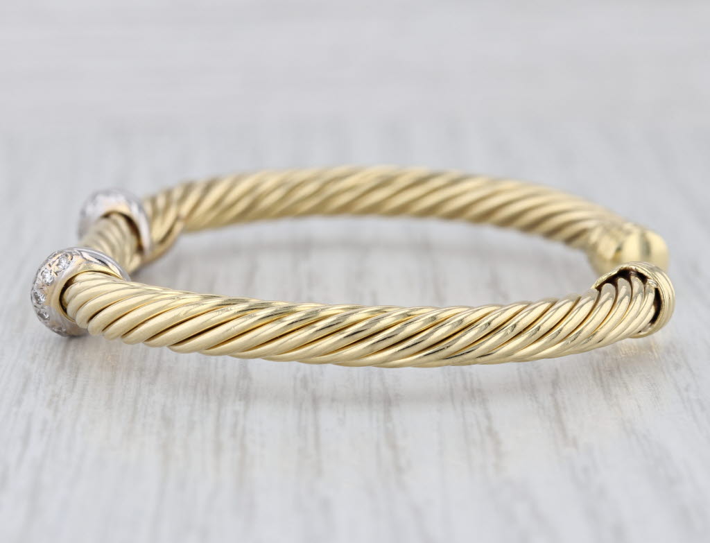 David Yurman 0.30ctw Diamond Cable Cuff Bracelet 18k Yellow Gold 6" Flexible