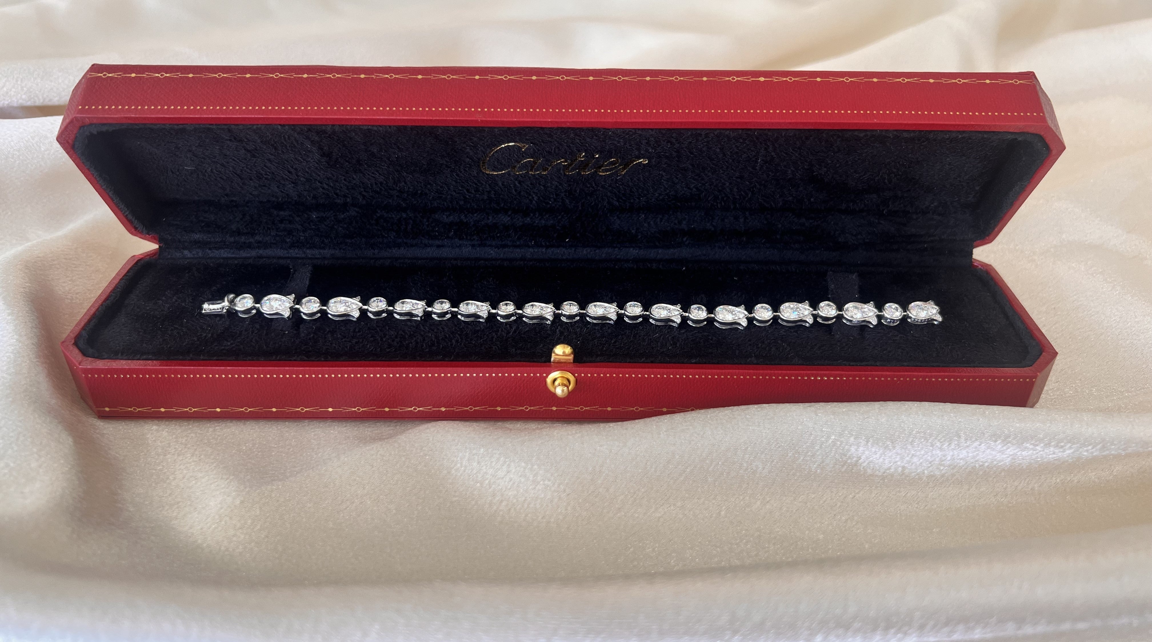 Gray Cartier 6.25ctw VVS Diamond Tulip Tennis Bracelet & Box 950 Platinum 6.75"