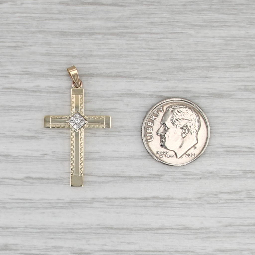 Vintage Diamond Accented Cross Pendant 14k Yellow Gold 2-Toned