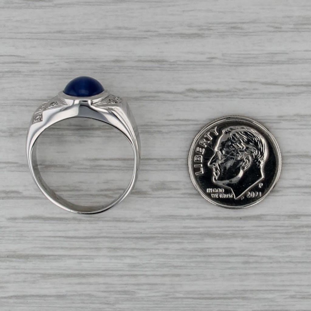 Vintage Cabochon Lab Created Star Sapphire Diamond Ring 14k White Gold Size 8.5