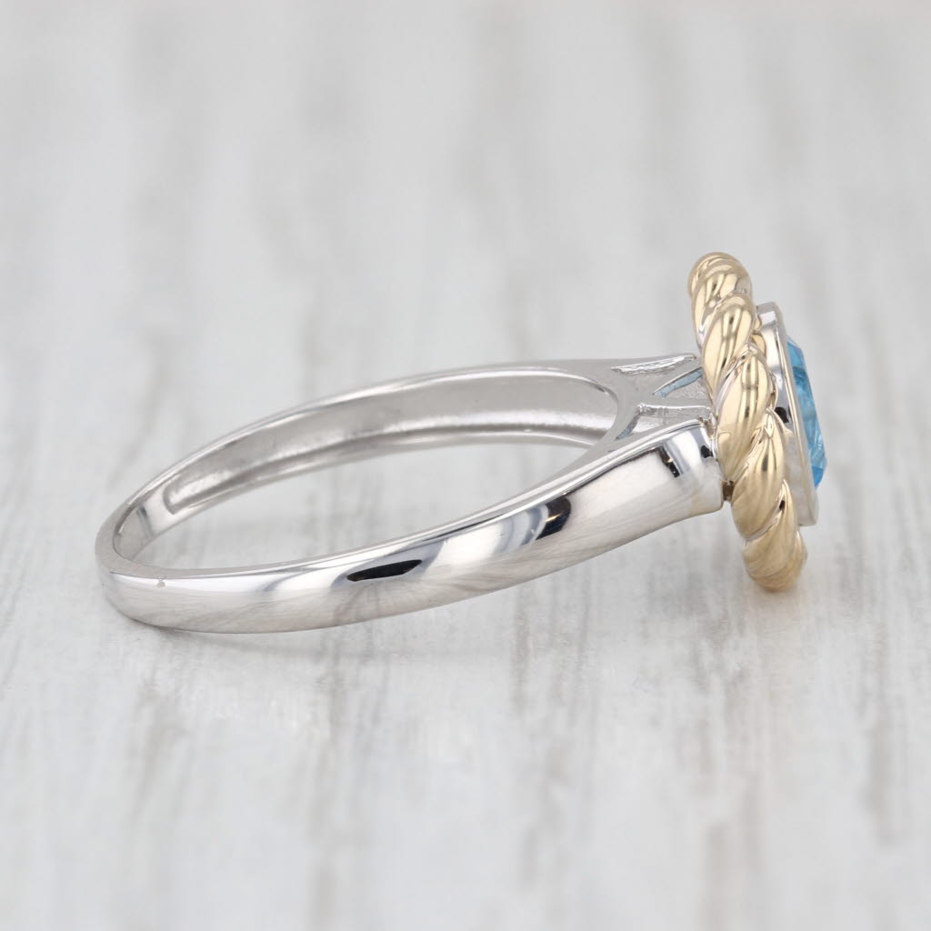 1.10ct Blue Topaz Round Solitaire Ring 14k White Yellow Gold Size 7