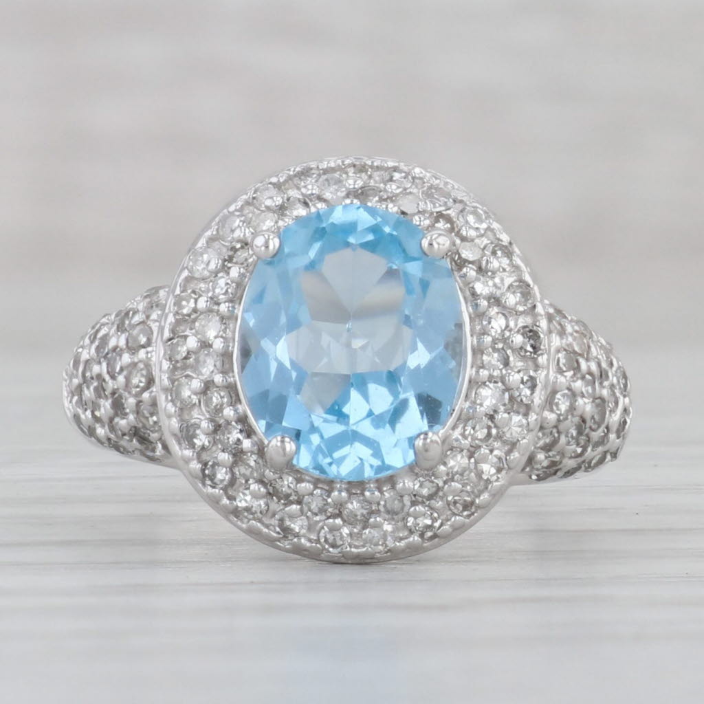 Gray 4.10ctw Blue Topaz Diamond Halo Ring 10k White Gold Size 7