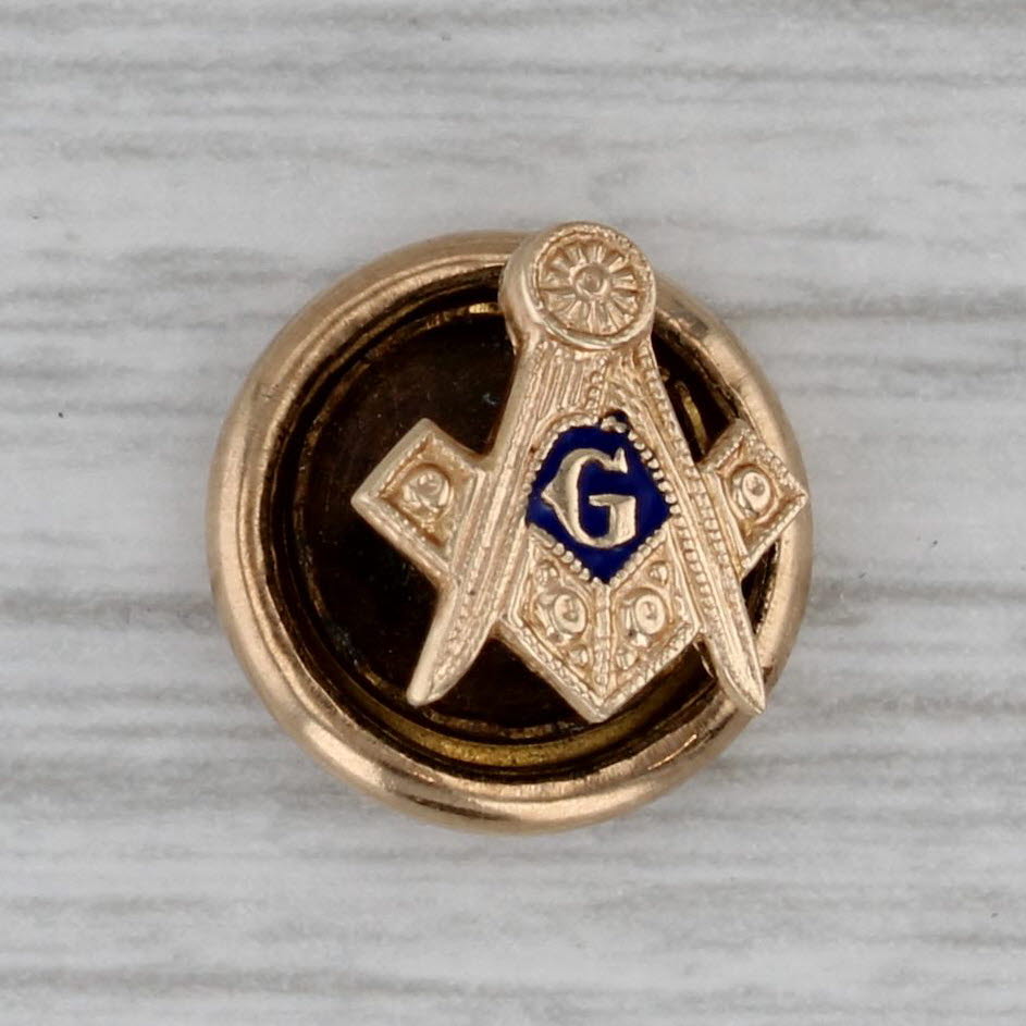 Dark Gray Masonic Blue Lodge Pin 10k Gold Enamel Square Compass Lapel