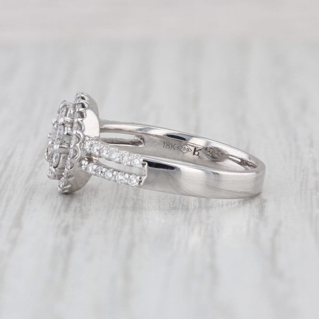 0.68ctw Diamond Cluster Halo Engagement Ring 18k White Gold Size 6.75