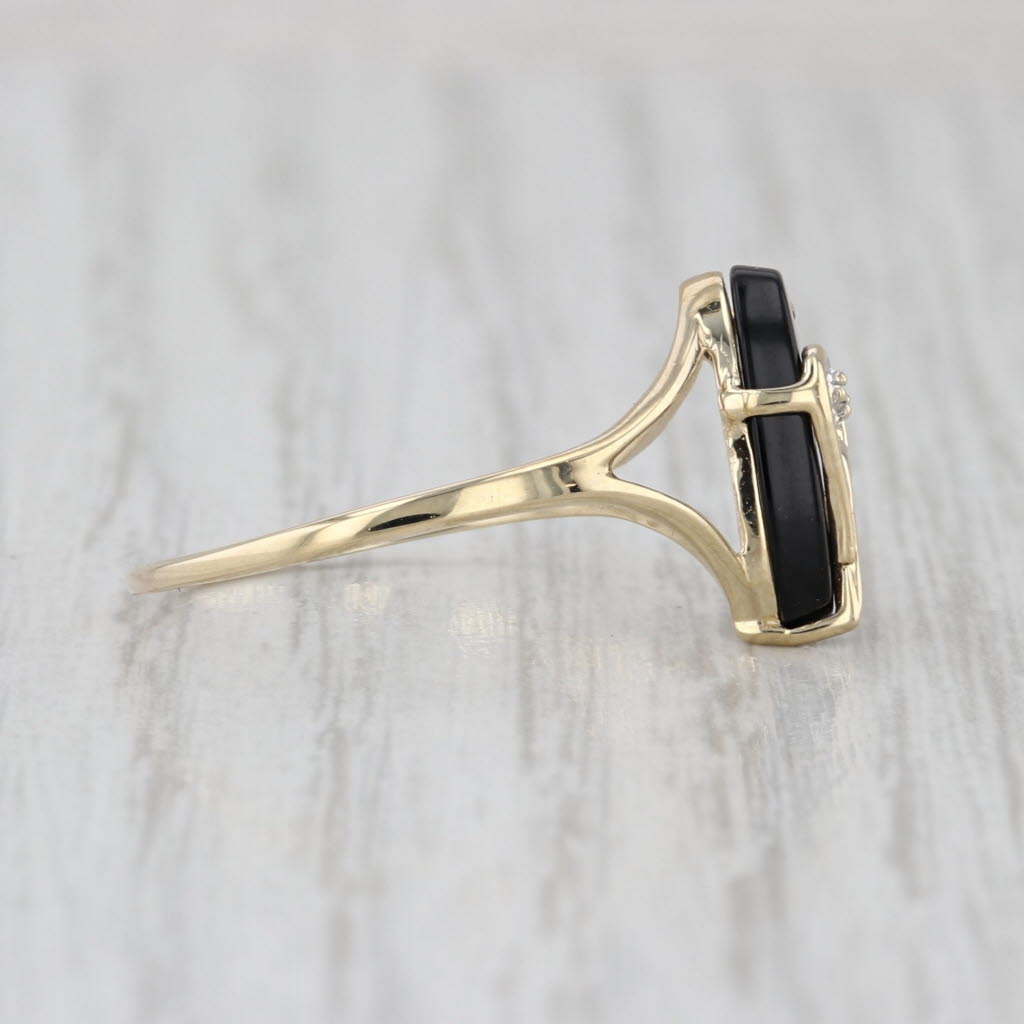 Vintage Onyx Diamond Hearts Signet Ring 10k Yellow Gold Size 9