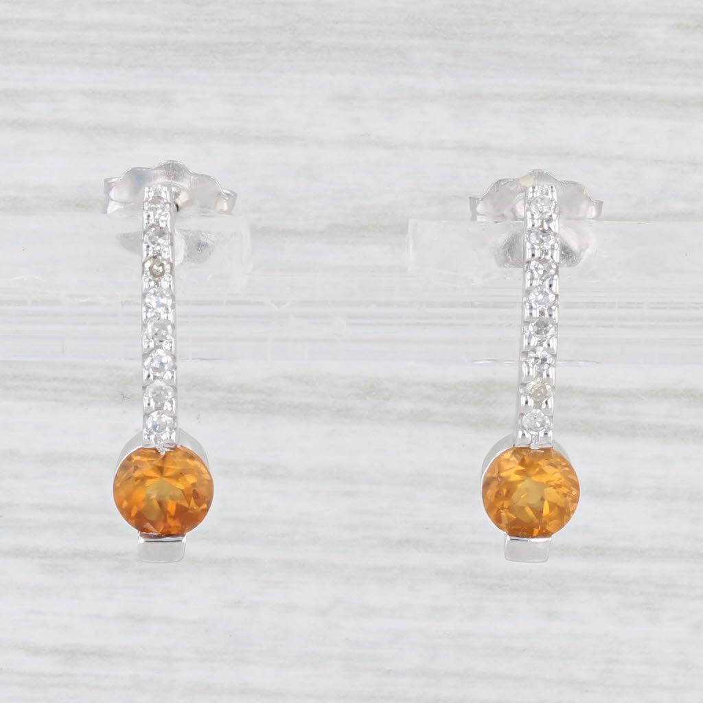 Light Gray 0.54ctw Orange Citrine Diamond Journey Earrings 14k White Gold Pierced Drops