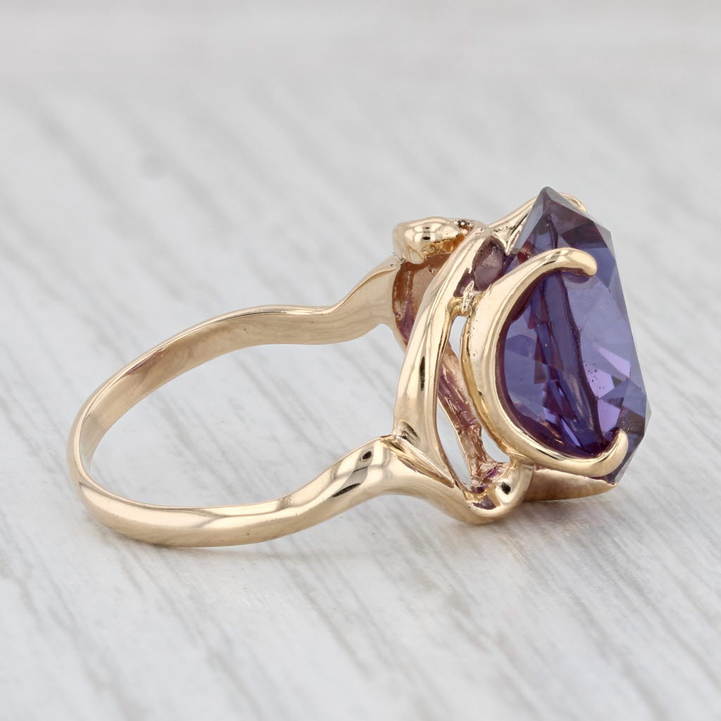 Light Gray Lab Created Star Sapphire Ring 14k Yellow Gold 14ct Round Purple Solitaire