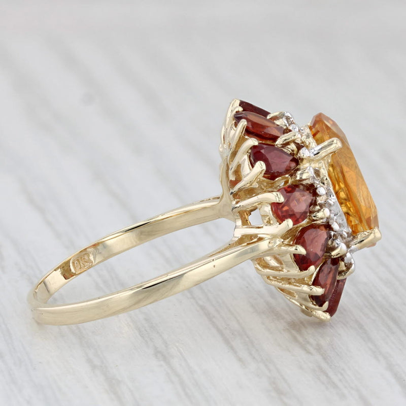 7.46ctw Oval Citrine Garnet Halo Cocktail Ring 10k Yellow Gold Size 9.25